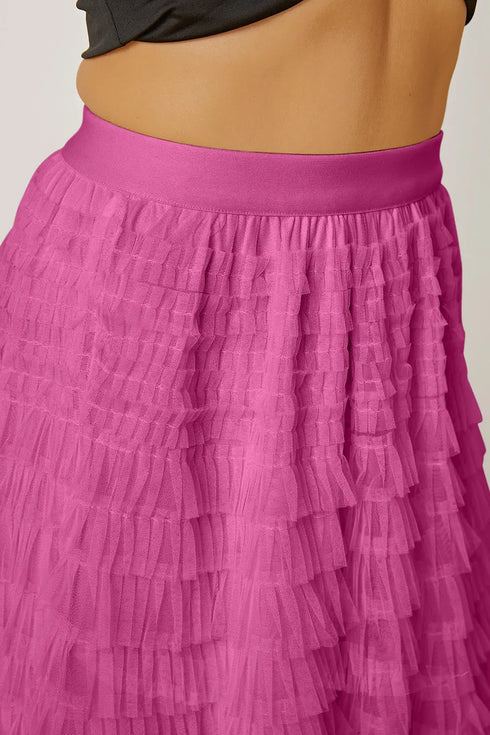 'Milena' Ruched High Waist Tiered Skirt - Celes Fashion